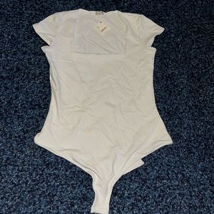 White stretchy square neck bodysuit, large